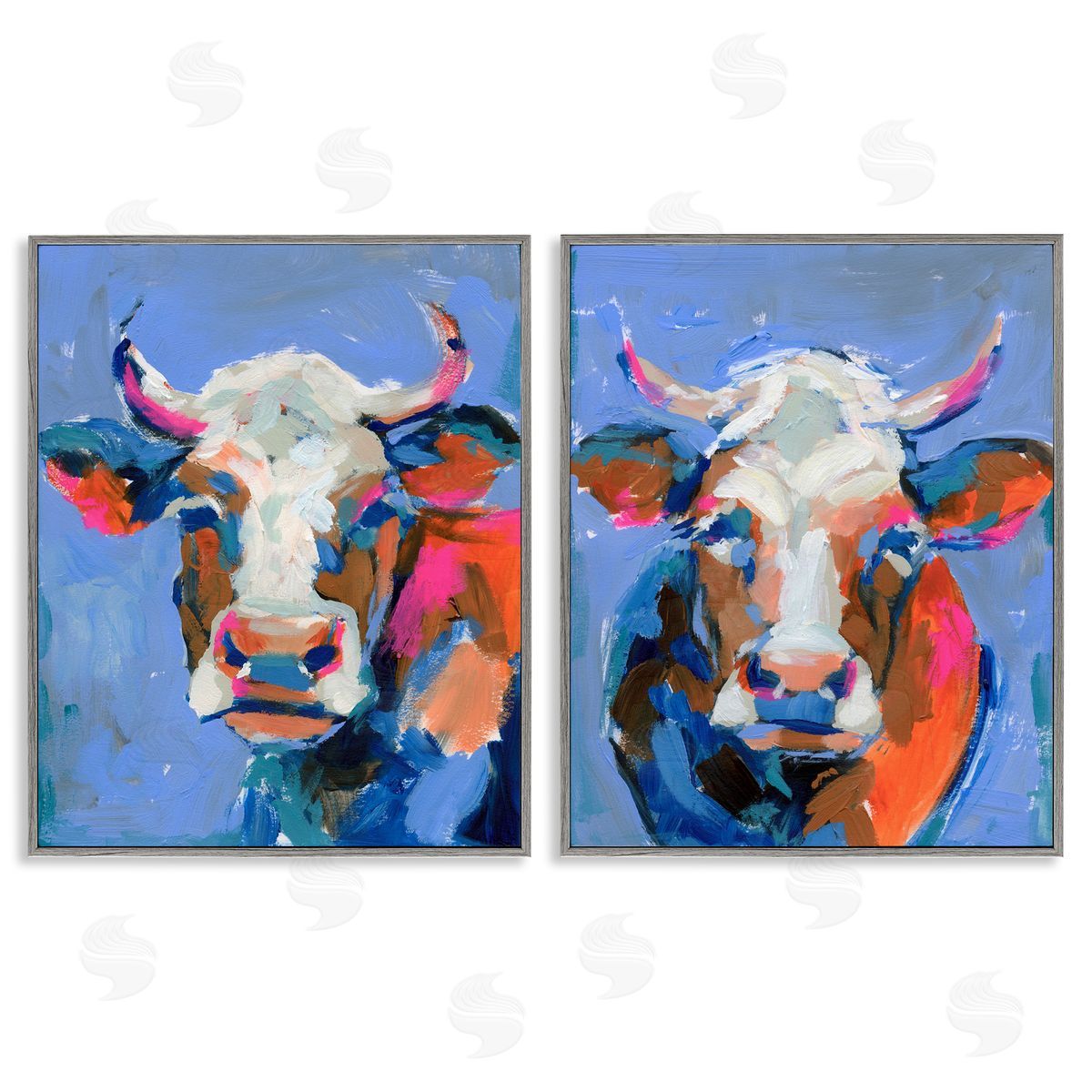 Victoria Barnes Guernsey Cow Horned Portrait Gray Framed Giclee Wall Art Print