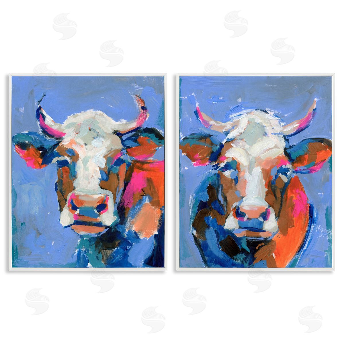 Victoria Barnes Guernsey Cow Horned Portrait White Framed Giclee Wall Art Print