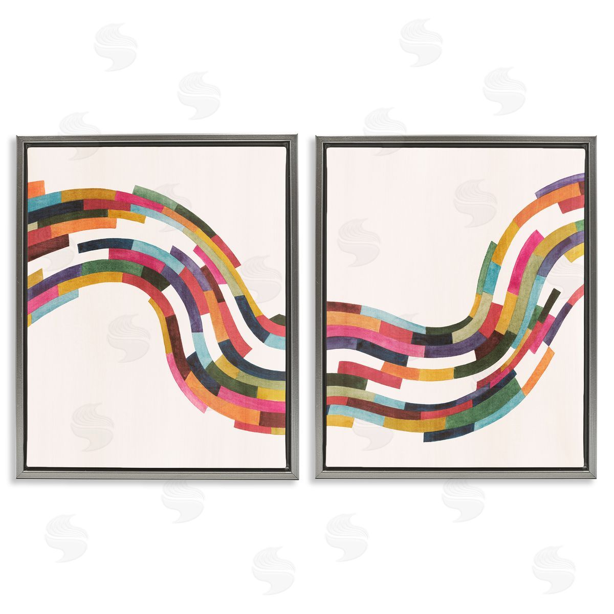 Grace Popp Abstract Colorful Wave  Gray Floating Frame Canvas Wall Art Print