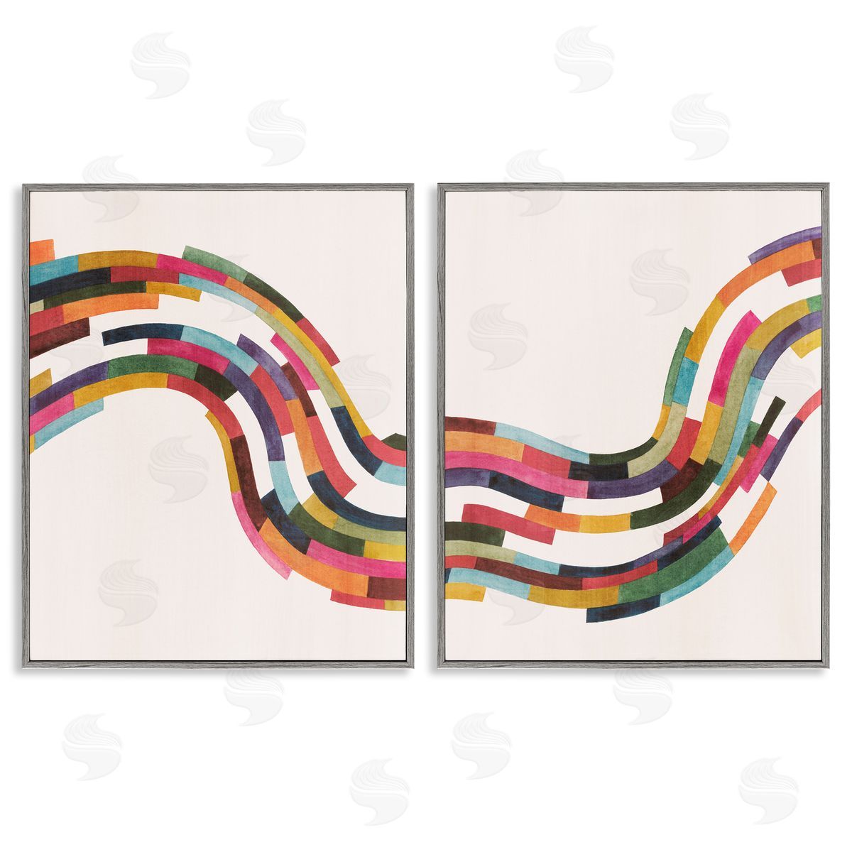 Grace Popp Abstract Colorful Wave  Gray Framed Giclee Wall Art Print