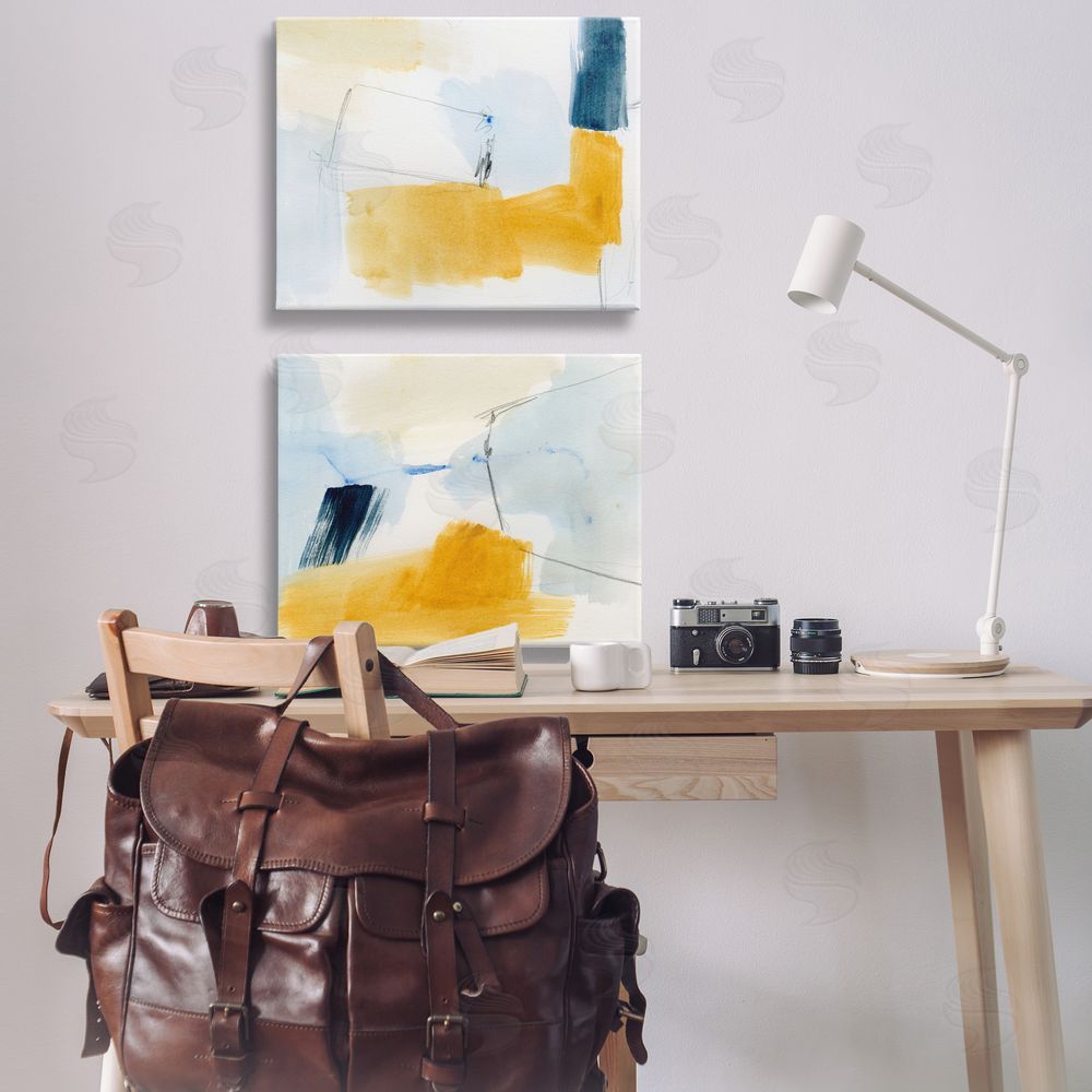 Victoria Barnes Yellow Patchy Abstract  Canvas Wall Art Print in Room