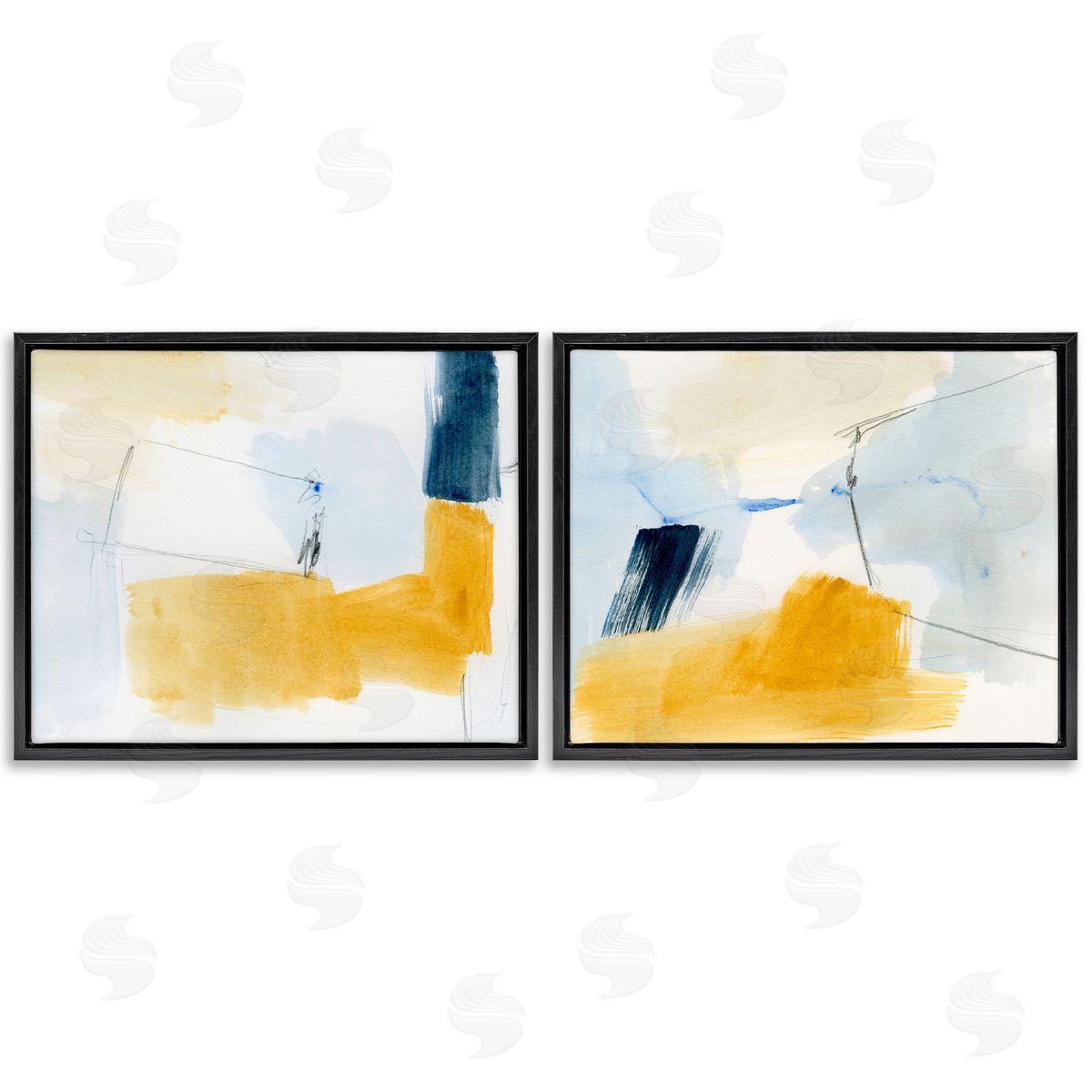 Victoria Barnes Yellow Patchy Abstract  Black Floating Frame Canvas Wall Art Print