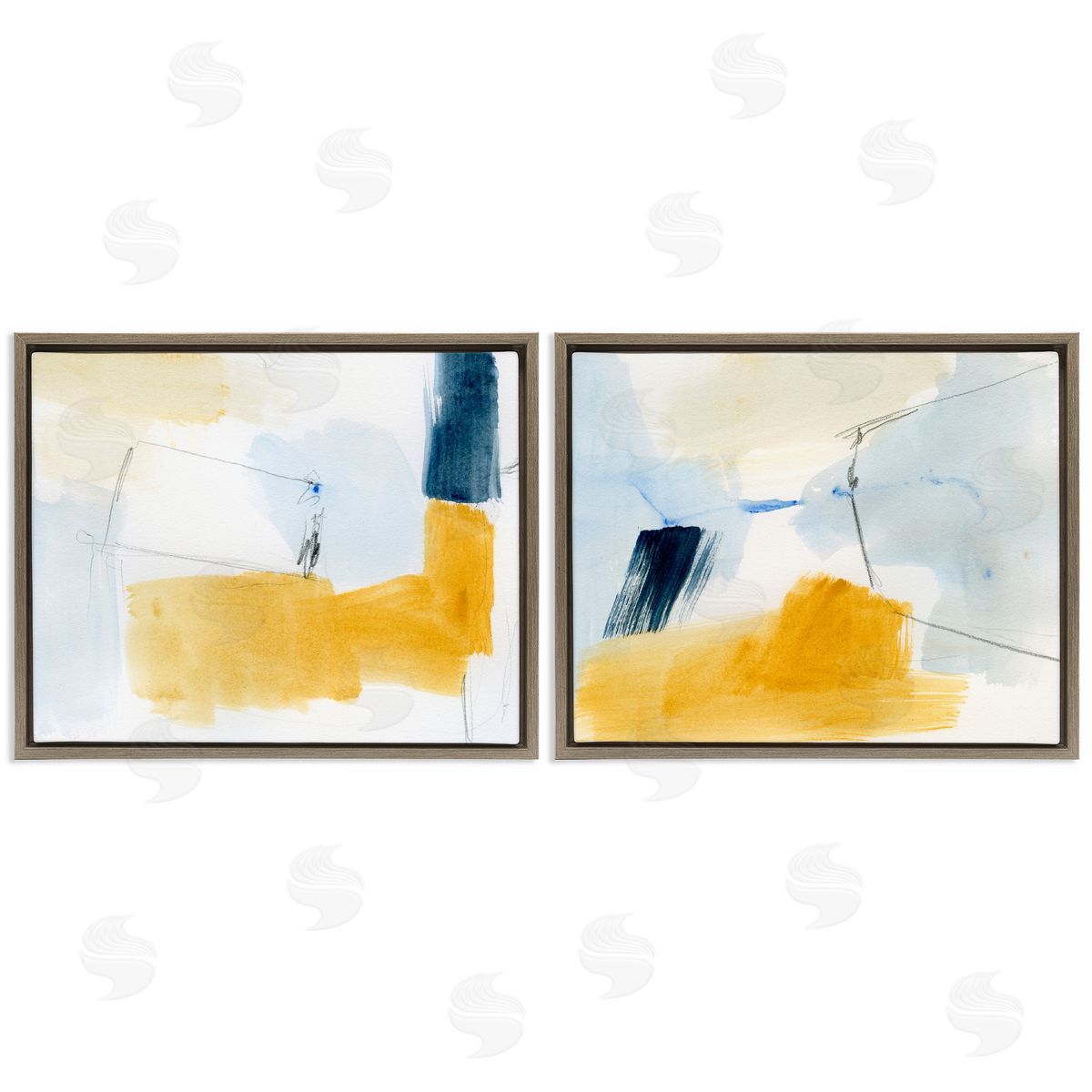 Victoria Barnes Yellow Patchy Abstract  Brown Floating Frame Canvas Wall Art Print