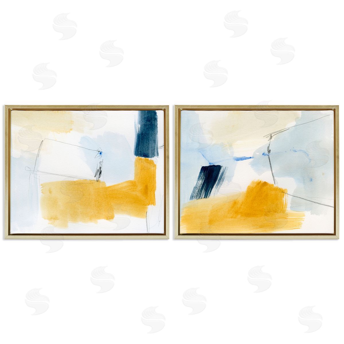 Victoria Barnes Yellow Patchy Abstract  Gold Floating Frame Canvas Wall Art Print