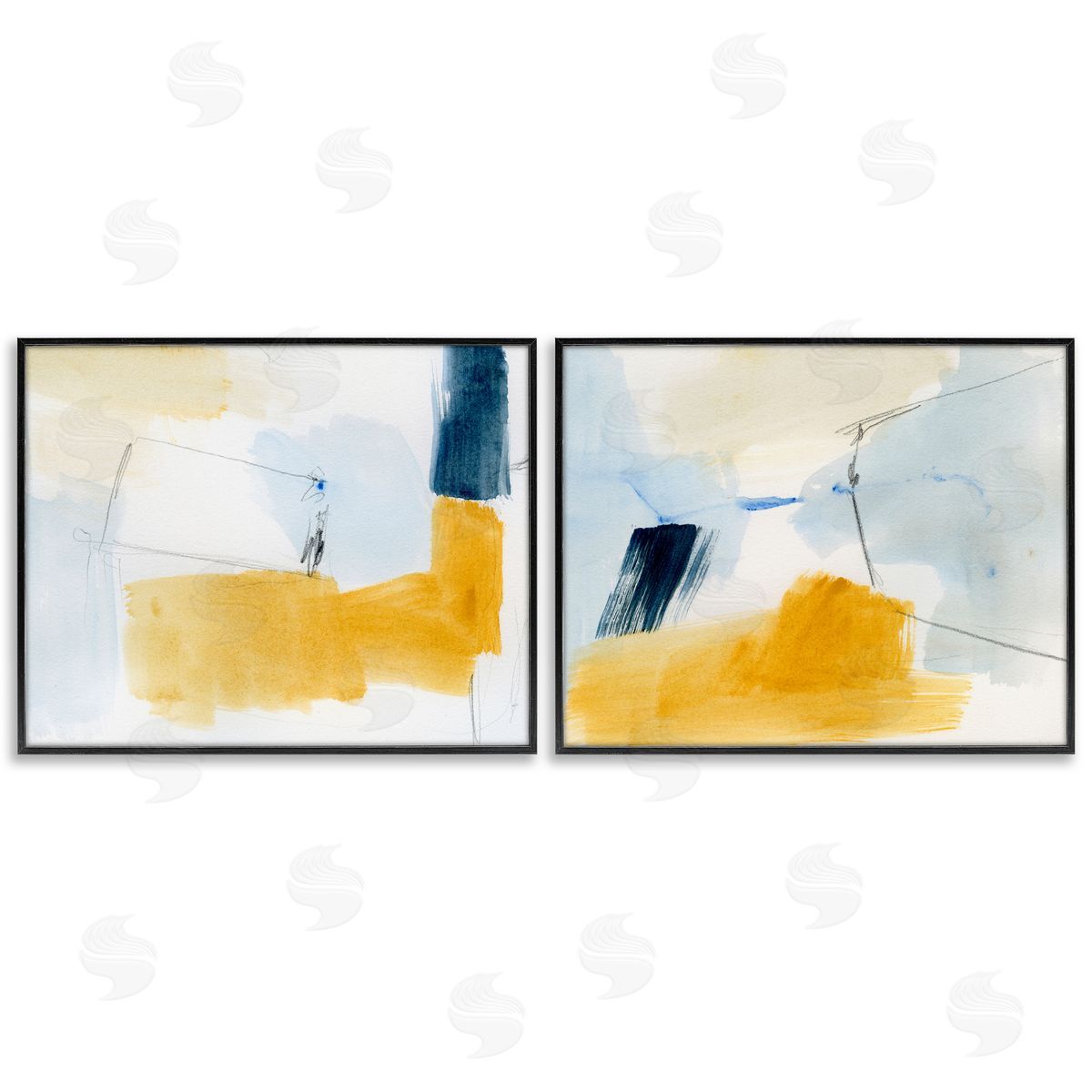 Victoria Barnes Yellow Patchy Abstract  Black Framed Giclee Wall Art Print