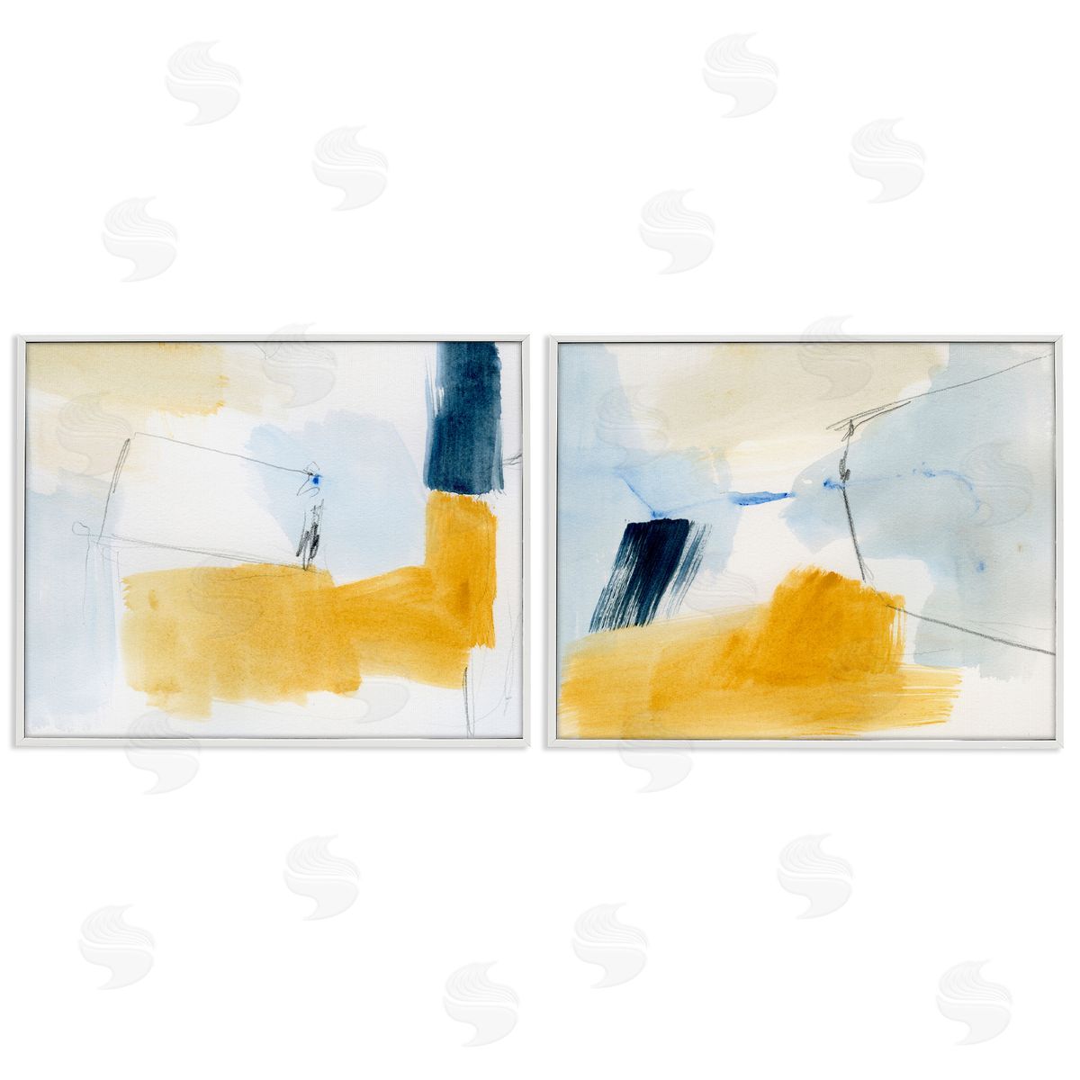 Victoria Barnes Yellow Patchy Abstract  White Framed Giclee Wall Art Print