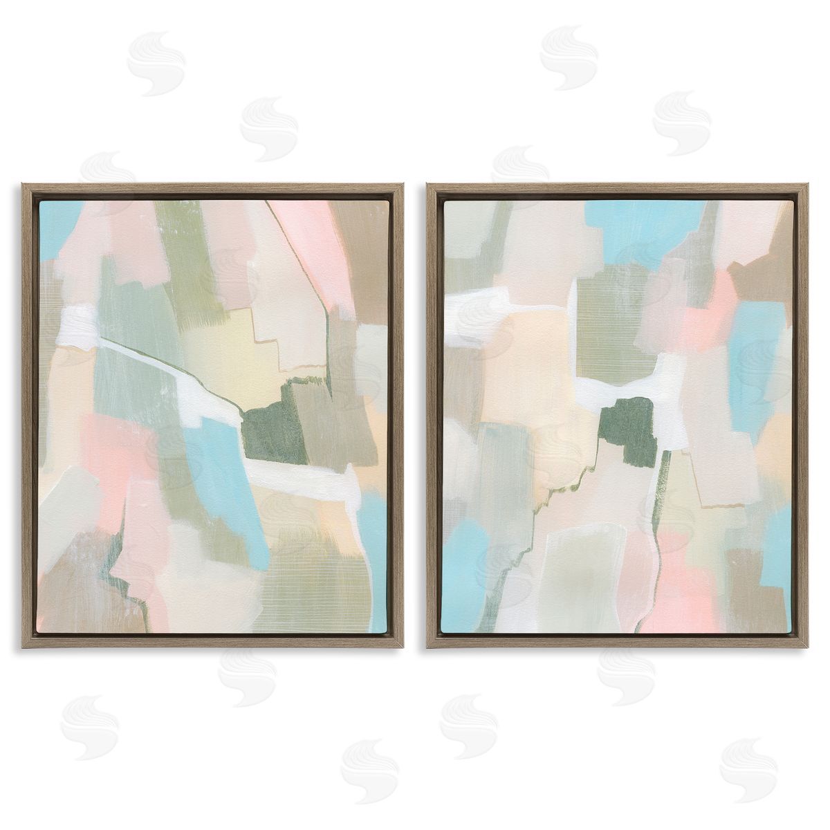 Grace Popp Patchy Muted Pastel Abstract  Brown Floating Frame Canvas Wall Art Print