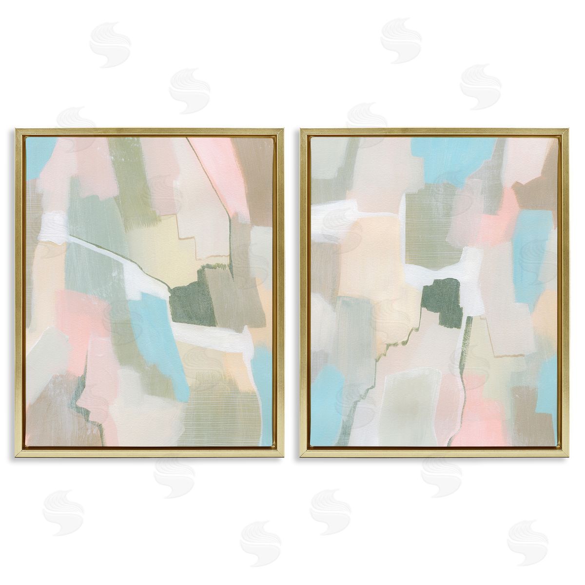 Grace Popp Patchy Muted Pastel Abstract  Gold Floating Frame Canvas Wall Art Print