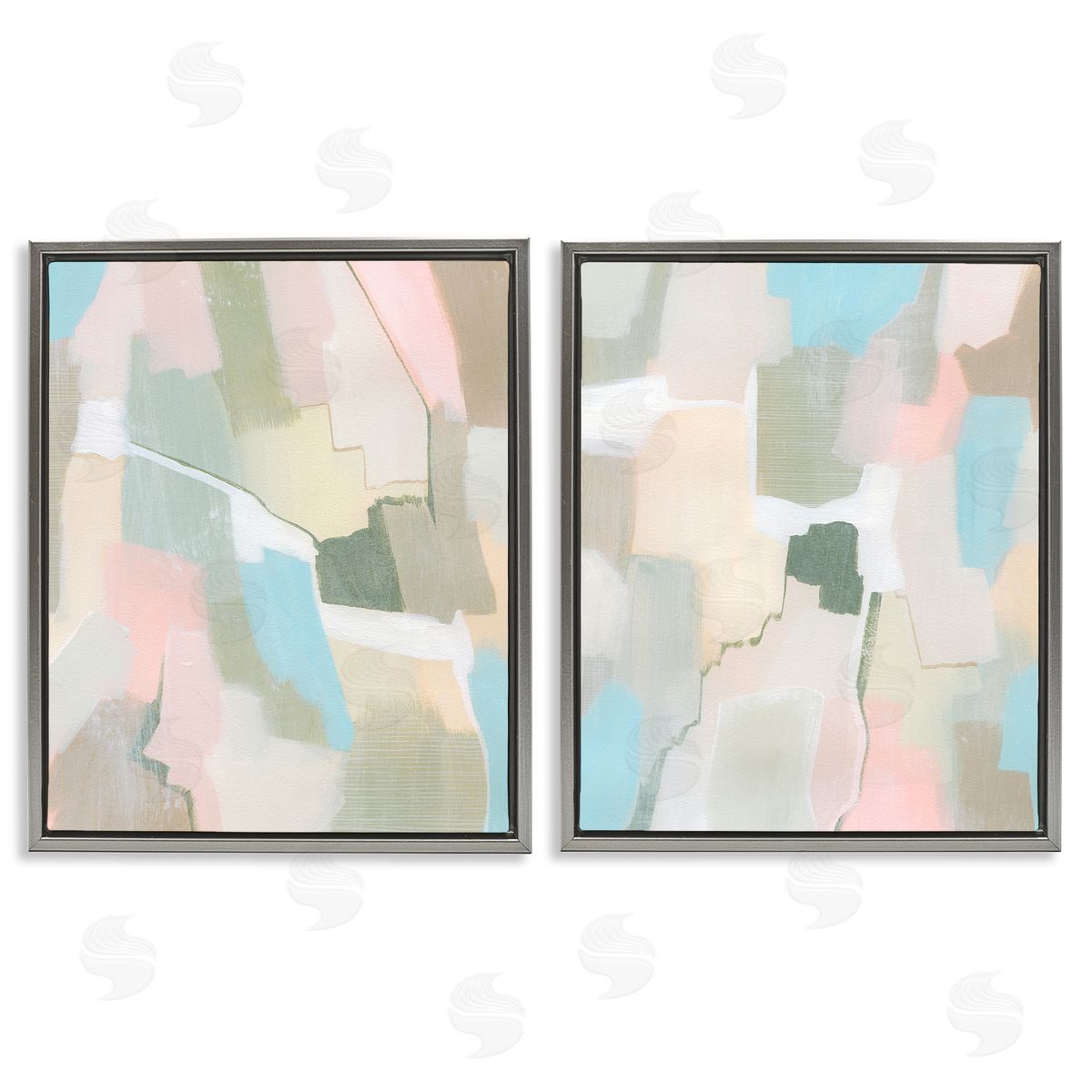 Grace Popp Patchy Muted Pastel Abstract  Gray Floating Frame Canvas Wall Art Print