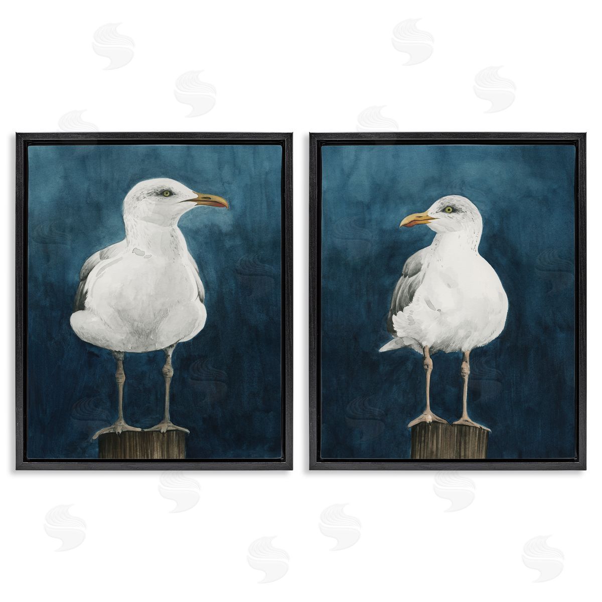 Grace Popp Seagull Standing on Log Black Floating Frame Canvas Wall Art Print