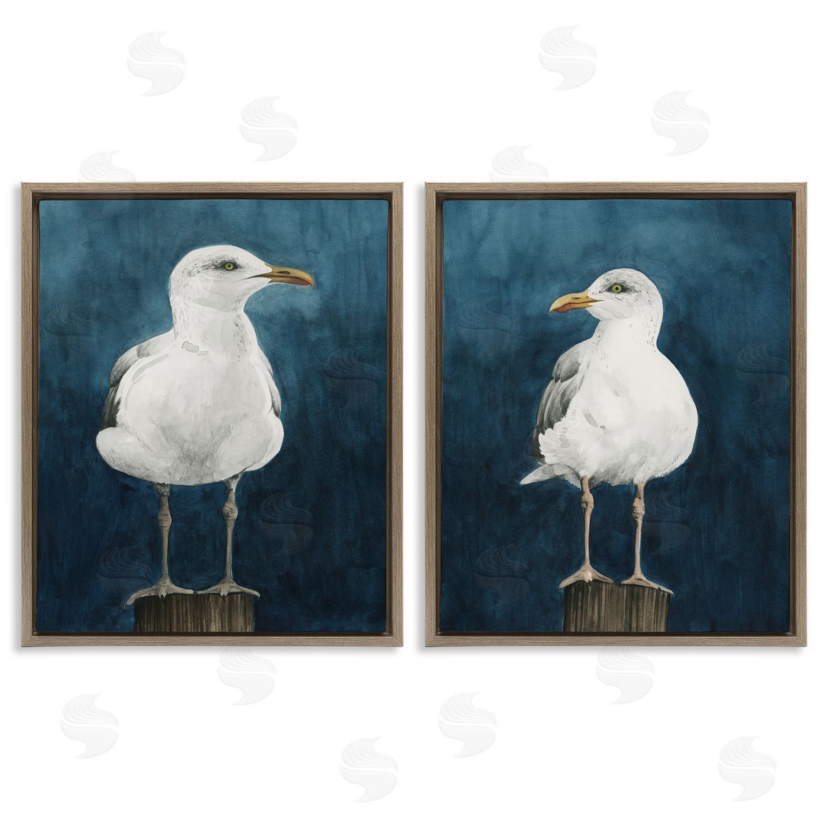 Grace Popp Seagull Standing on Log Brown Floating Frame Canvas Wall Art Print