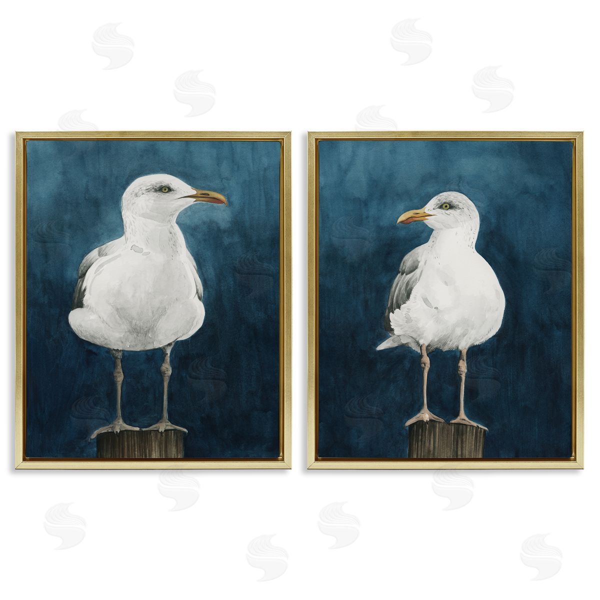Grace Popp Seagull Standing on Log Gold Floating Frame Canvas Wall Art Print