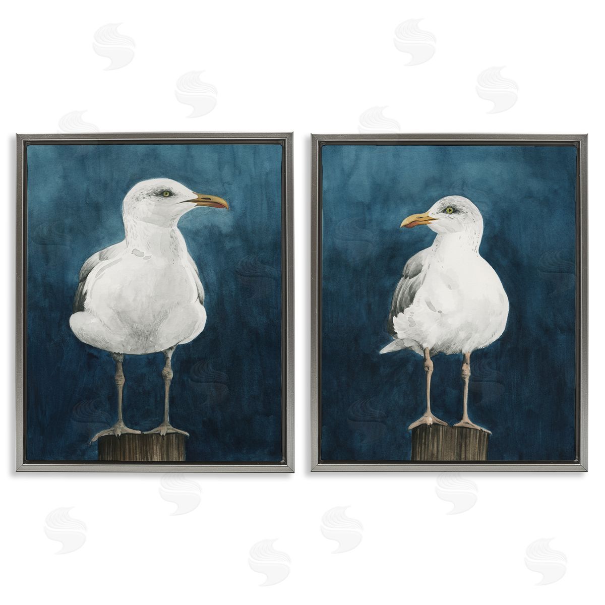 Grace Popp Seagull Standing on Log Gray Floating Frame Canvas Wall Art Print