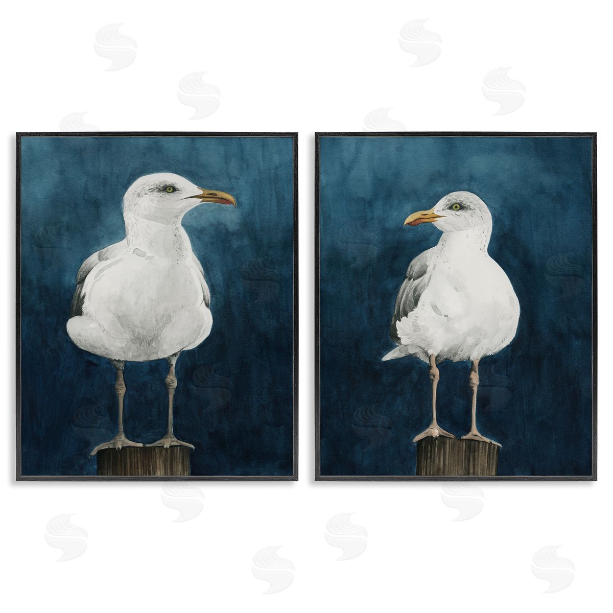 Grace Popp Seagull Standing on Log Black Framed Giclee Wall Art Print