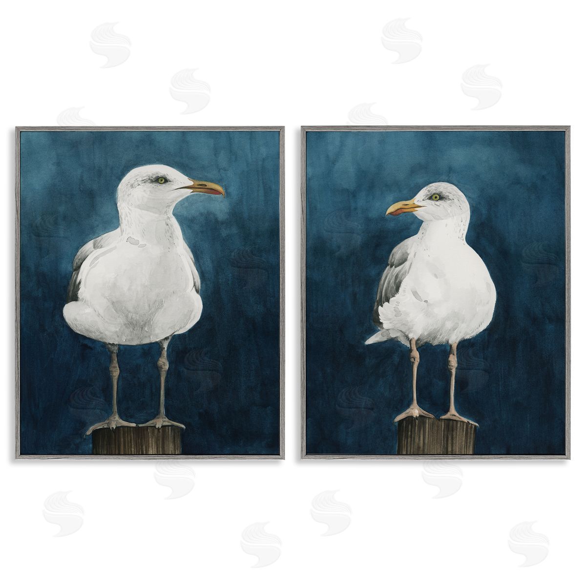 Grace Popp Seagull Standing on Log Gray Framed Giclee Wall Art Print