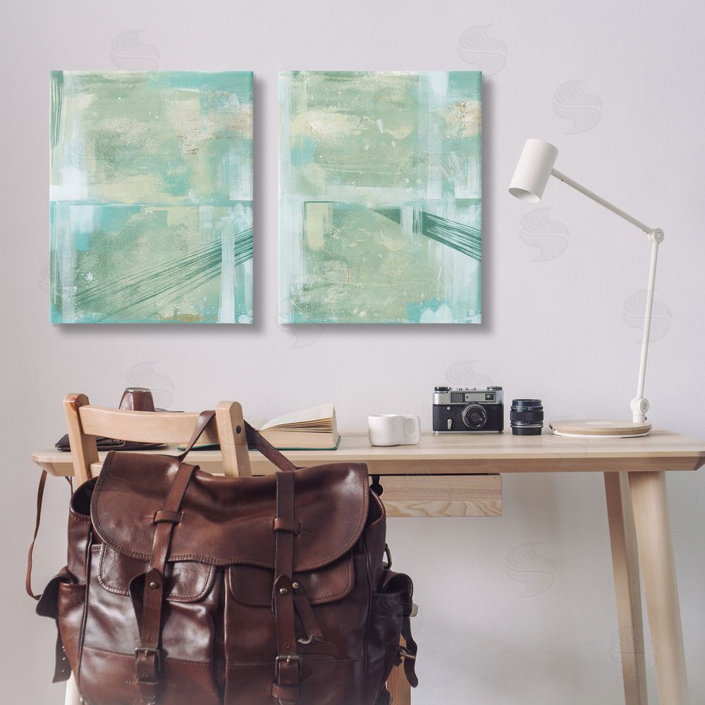 Grace Popp Teal Abstract Bridge Cityscape Canvas Wall Art Print in Room