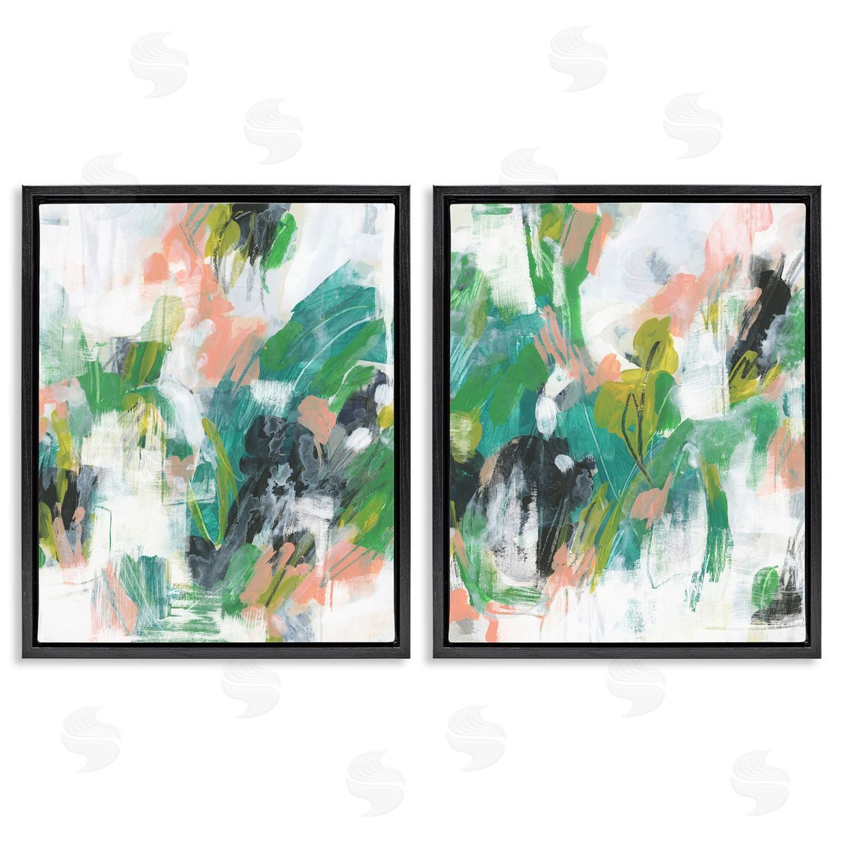 June Erica Vess Green Abstract Layers Black Floating Frame Canvas Wall Art Print