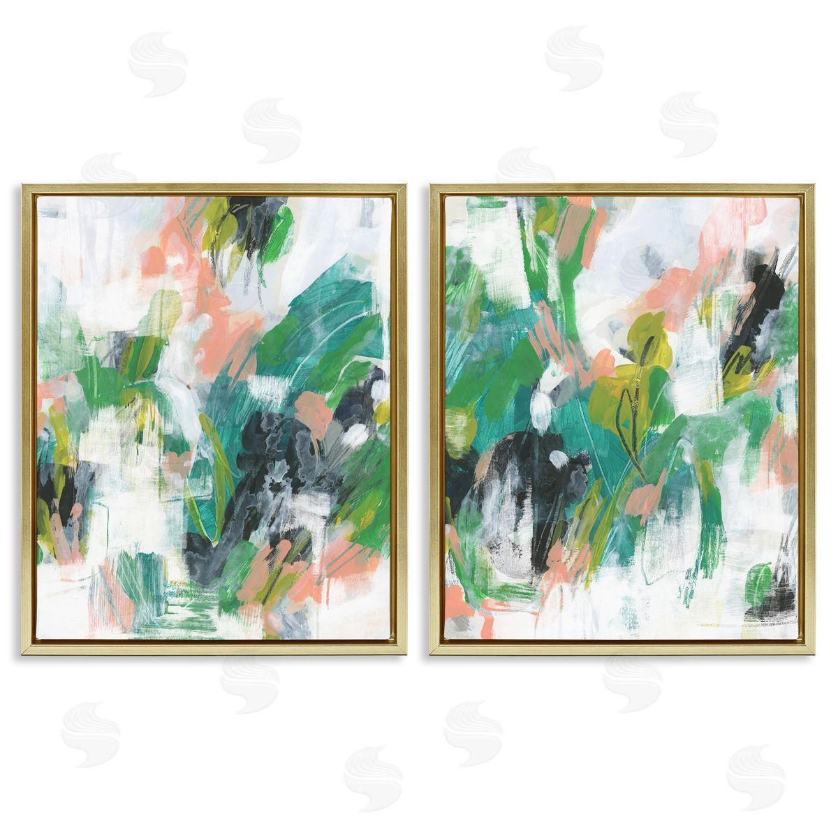 June Erica Vess Green Abstract Layers Gold Floating Frame Canvas Wall Art Print
