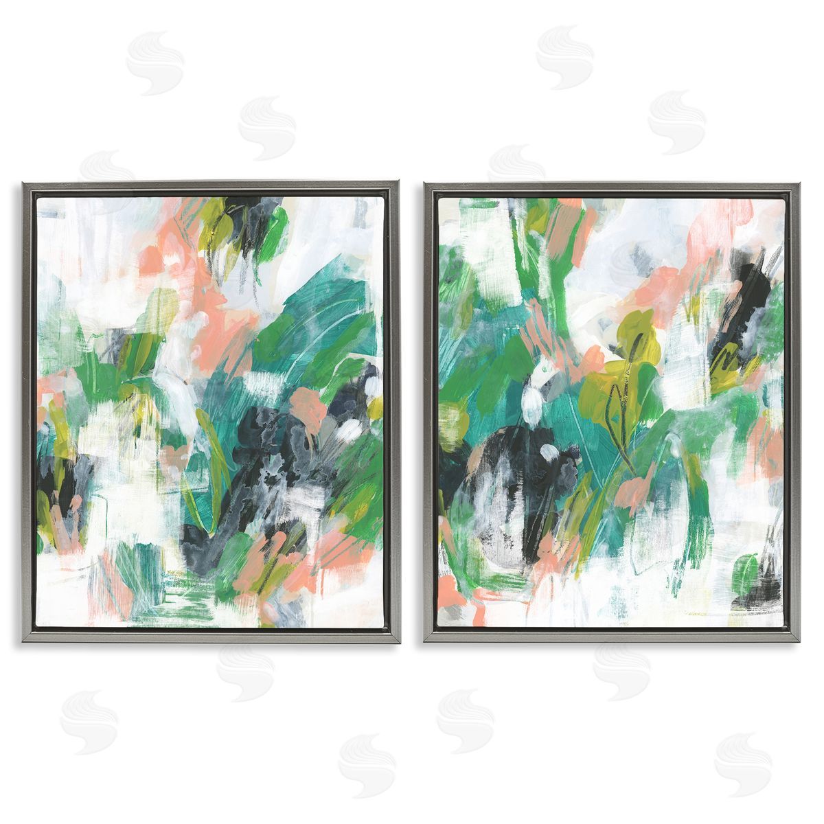June Erica Vess Green Abstract Layers Gray Floating Frame Canvas Wall Art Print