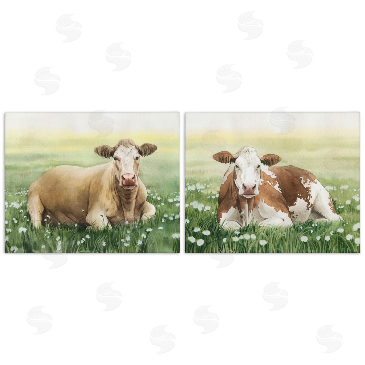 Grace Popp Cows Resting in Flower Field Canvas Wall Art Print