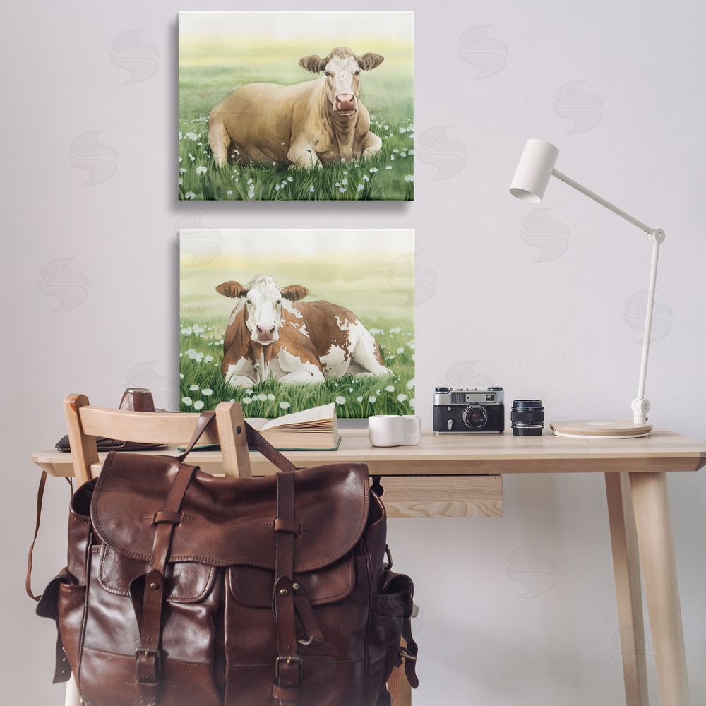 Grace Popp Cows Resting in Flower Field Canvas Wall Art Print in Room