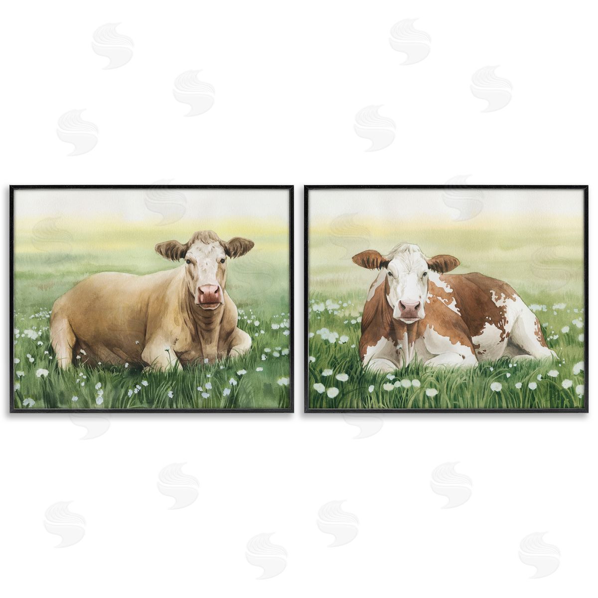 Grace Popp Cows Resting in Flower Field Black Framed Giclee Wall Art Print