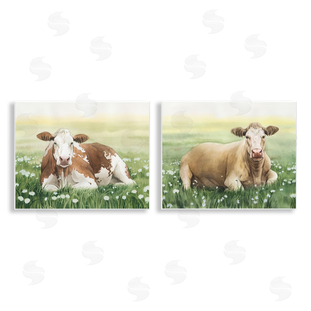 Grace Popp Cows Resting in Flower Field Wooden Wall Plaque Art Print
