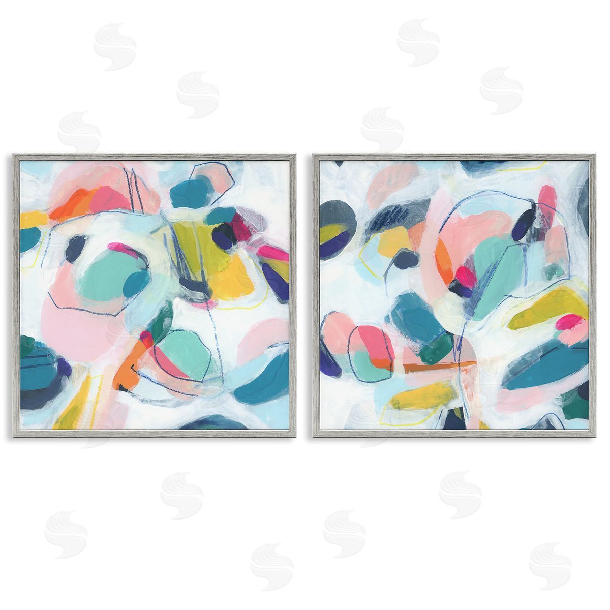 June Erica Vess Eye-catching Abstract Pastels  Gray Framed Giclee Wall Art Print