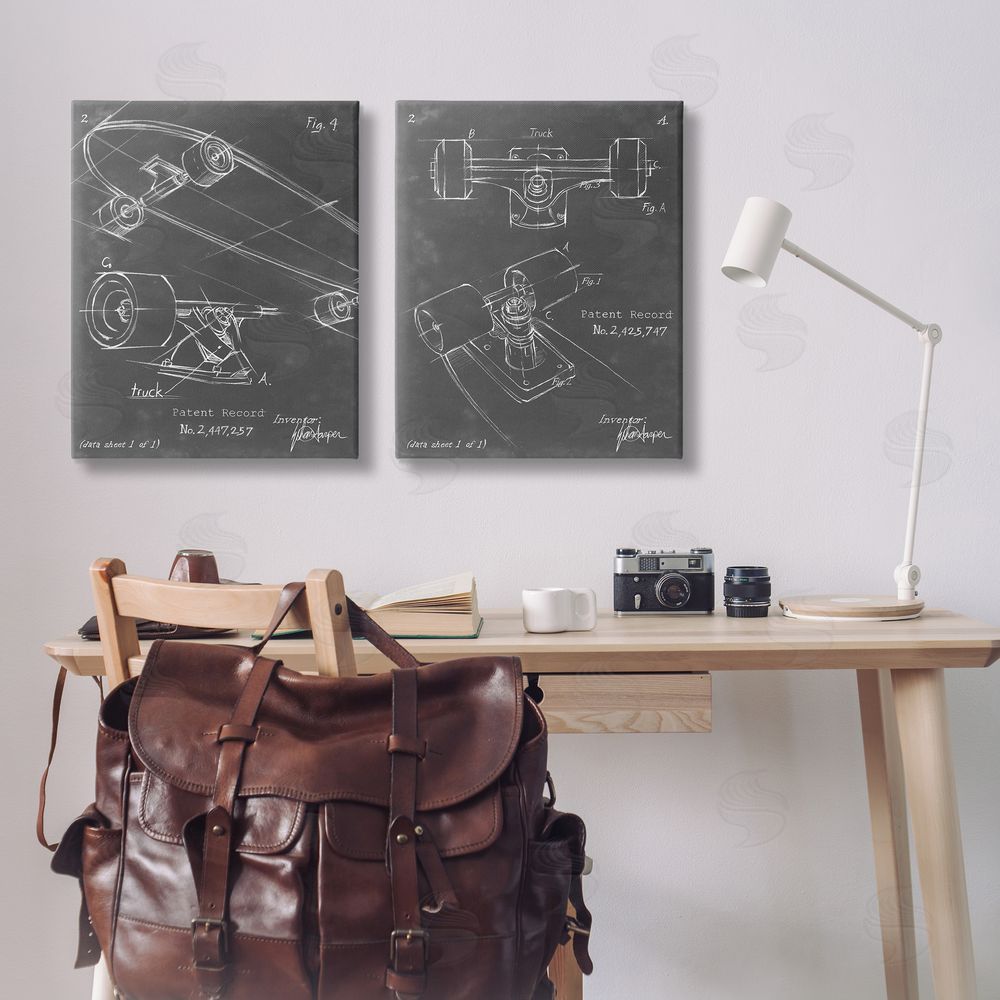 Ethan Harper Patent Diagram of Skateboard  Canvas Wall Art Print in Room