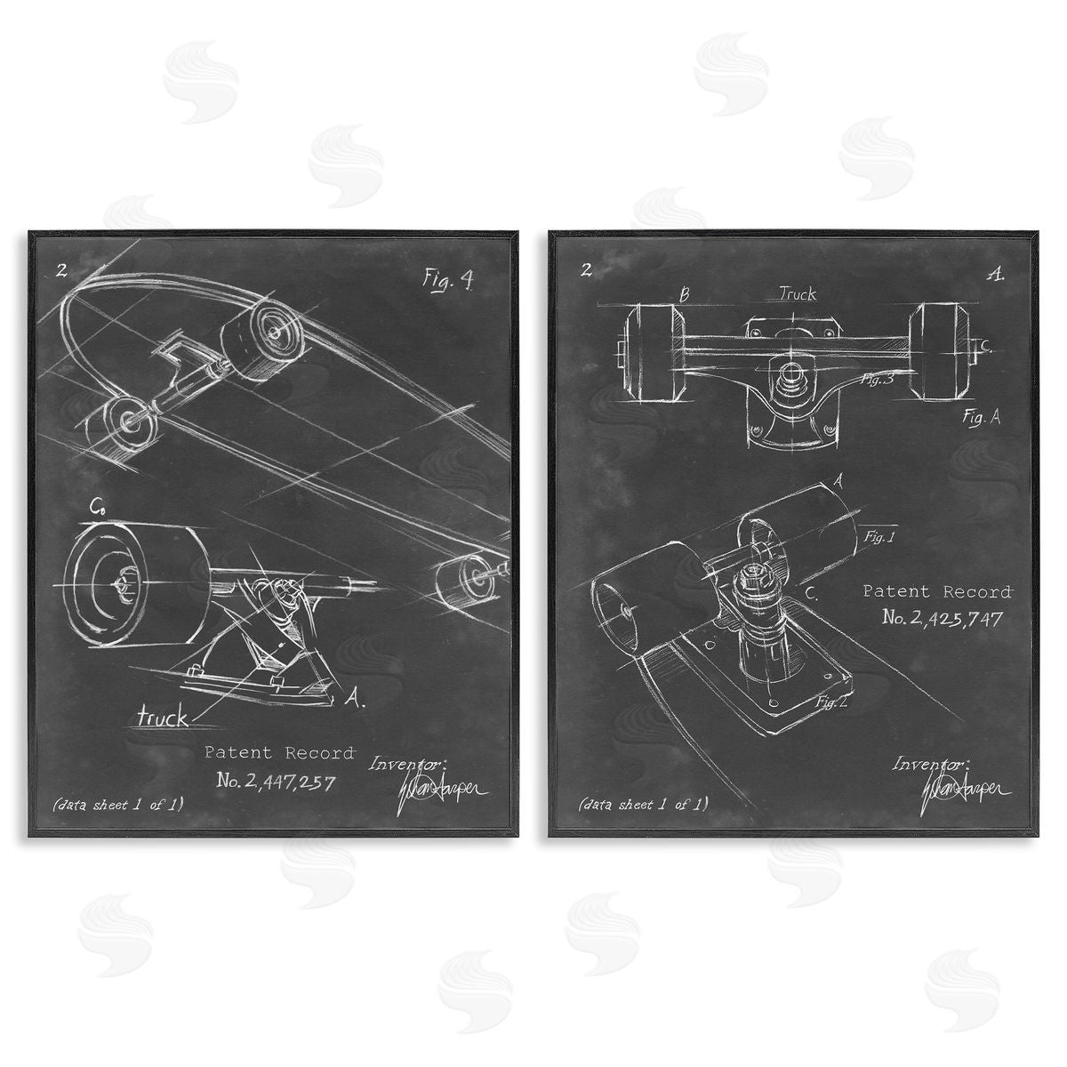 Ethan Harper Patent Diagram of Skateboard  Black Framed Giclee Wall Art Print