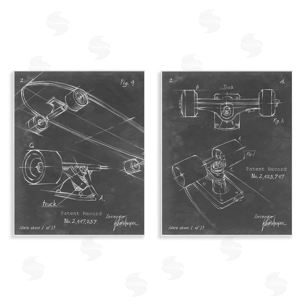 Ethan Harper Patent Diagram of Skateboard  Wooden Wall Plaque Art Print