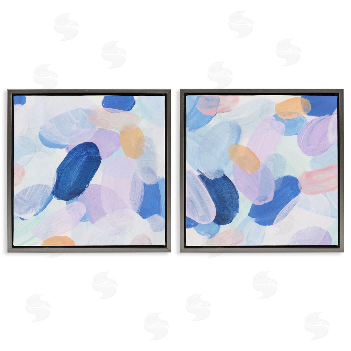 Melissa Wang Oval Lavender Blue Abstract  Gray Floating Frame Canvas Wall Art Print