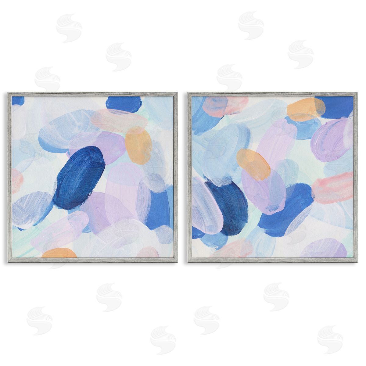 Melissa Wang Oval Lavender Blue Abstract  Gray Framed Giclee Wall Art Print