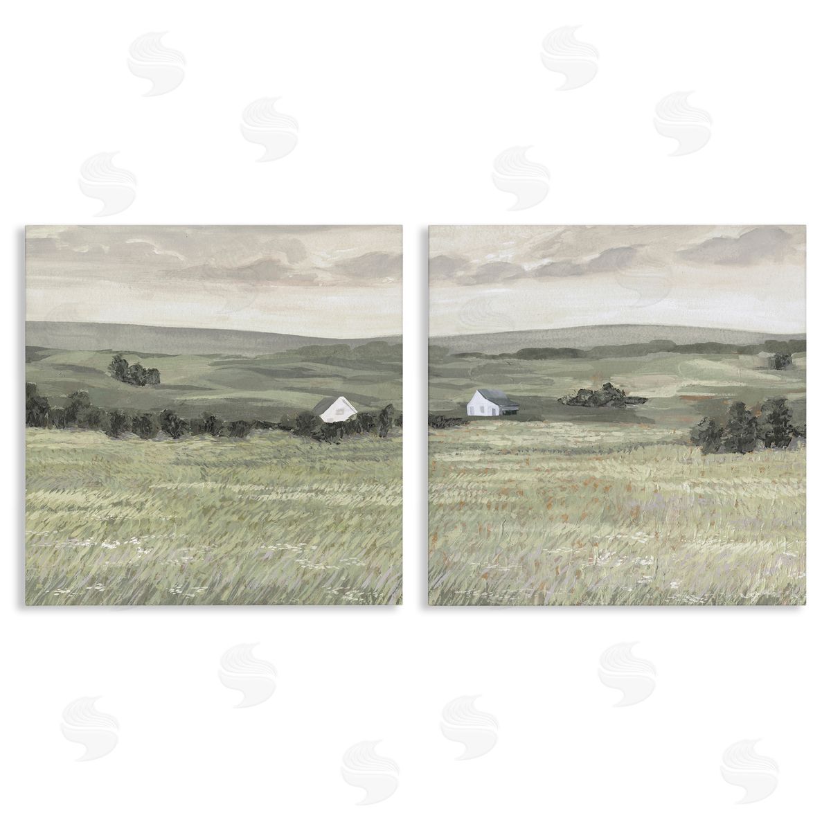 Victoria Borges Traditional Distant Farmhouse Field  Canvas Wall Art Print