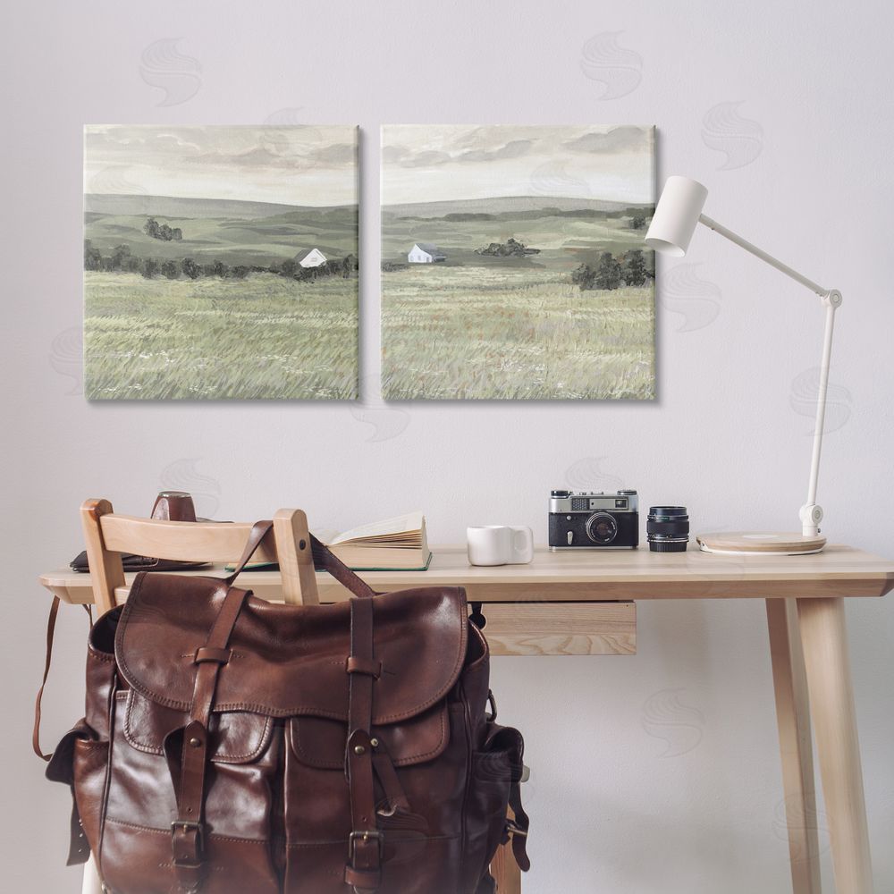 Victoria Borges Traditional Distant Farmhouse Field  Canvas Wall Art Print in Room