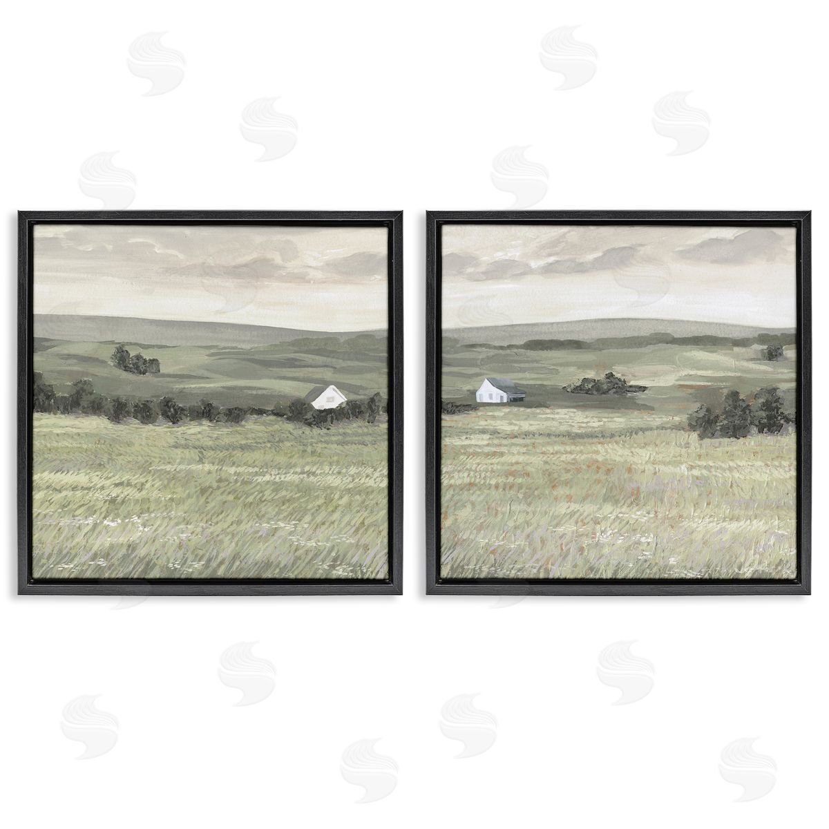 Victoria Borges Traditional Distant Farmhouse Field  Black Floating Frame Canvas Wall Art Print