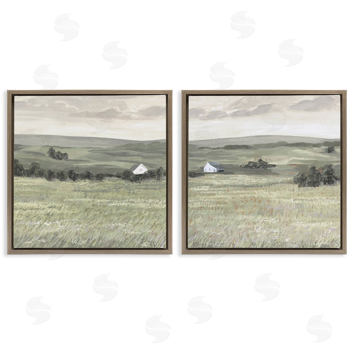 Victoria Borges Traditional Distant Farmhouse Field  Brown Floating Frame Canvas Wall Art Print