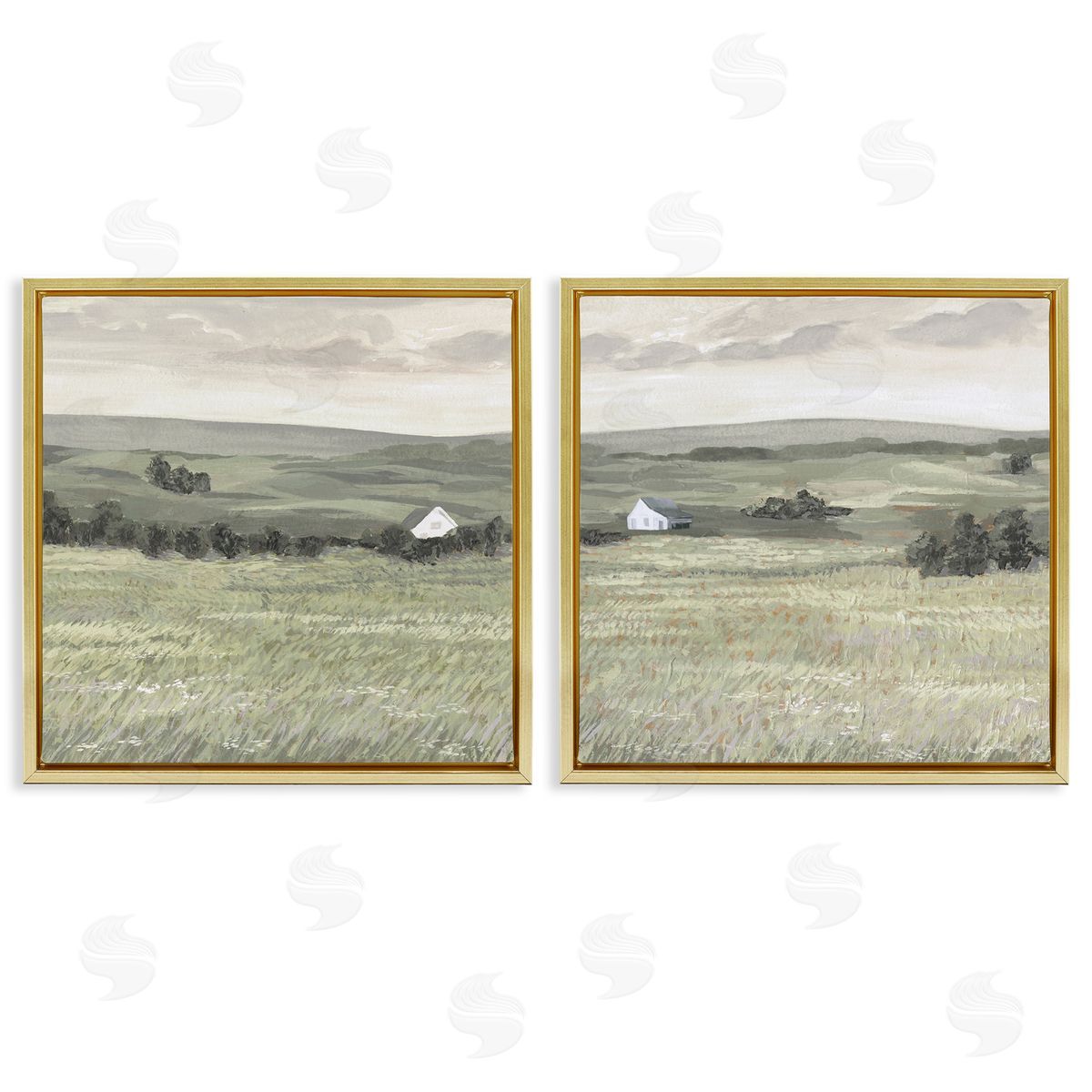 Victoria Borges Traditional Distant Farmhouse Field  Gold Floating Frame Canvas Wall Art Print