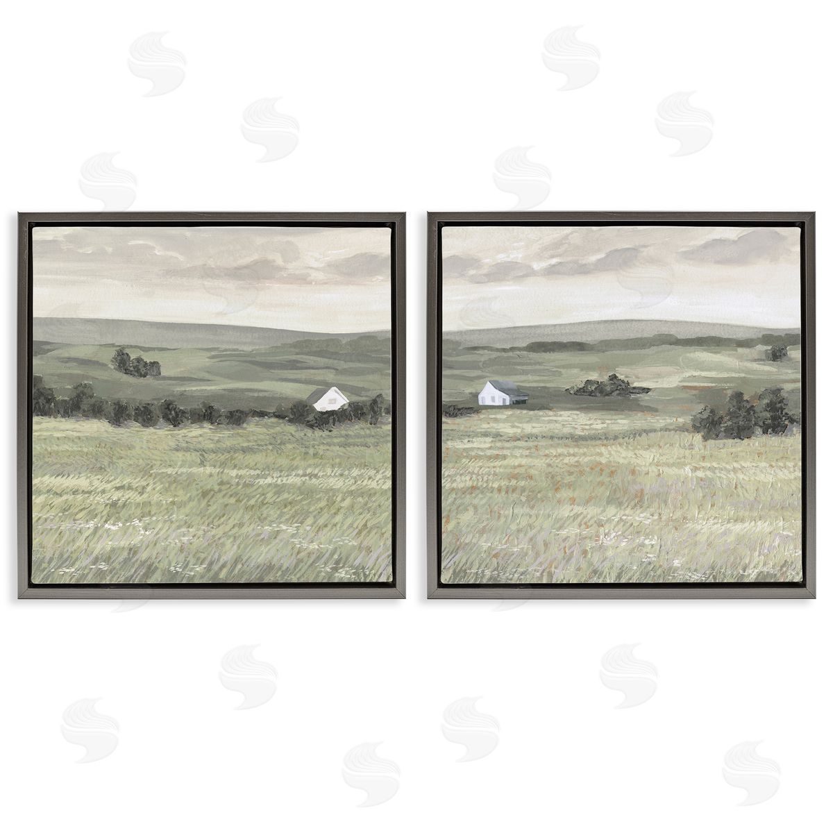Victoria Borges Traditional Distant Farmhouse Field  Gray Floating Frame Canvas Wall Art Print