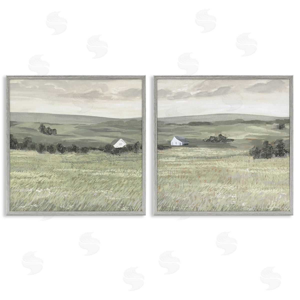 Victoria Borges Traditional Distant Farmhouse Field  Gray Framed Giclee Wall Art Print