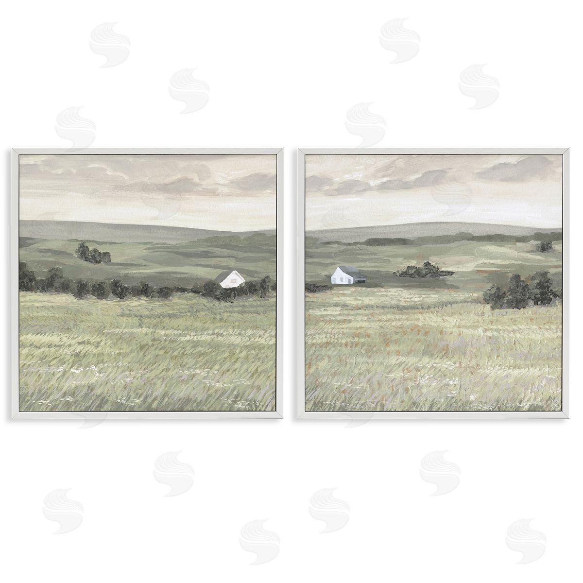 Victoria Borges Traditional Distant Farmhouse Field  White Framed Giclee Wall Art Print