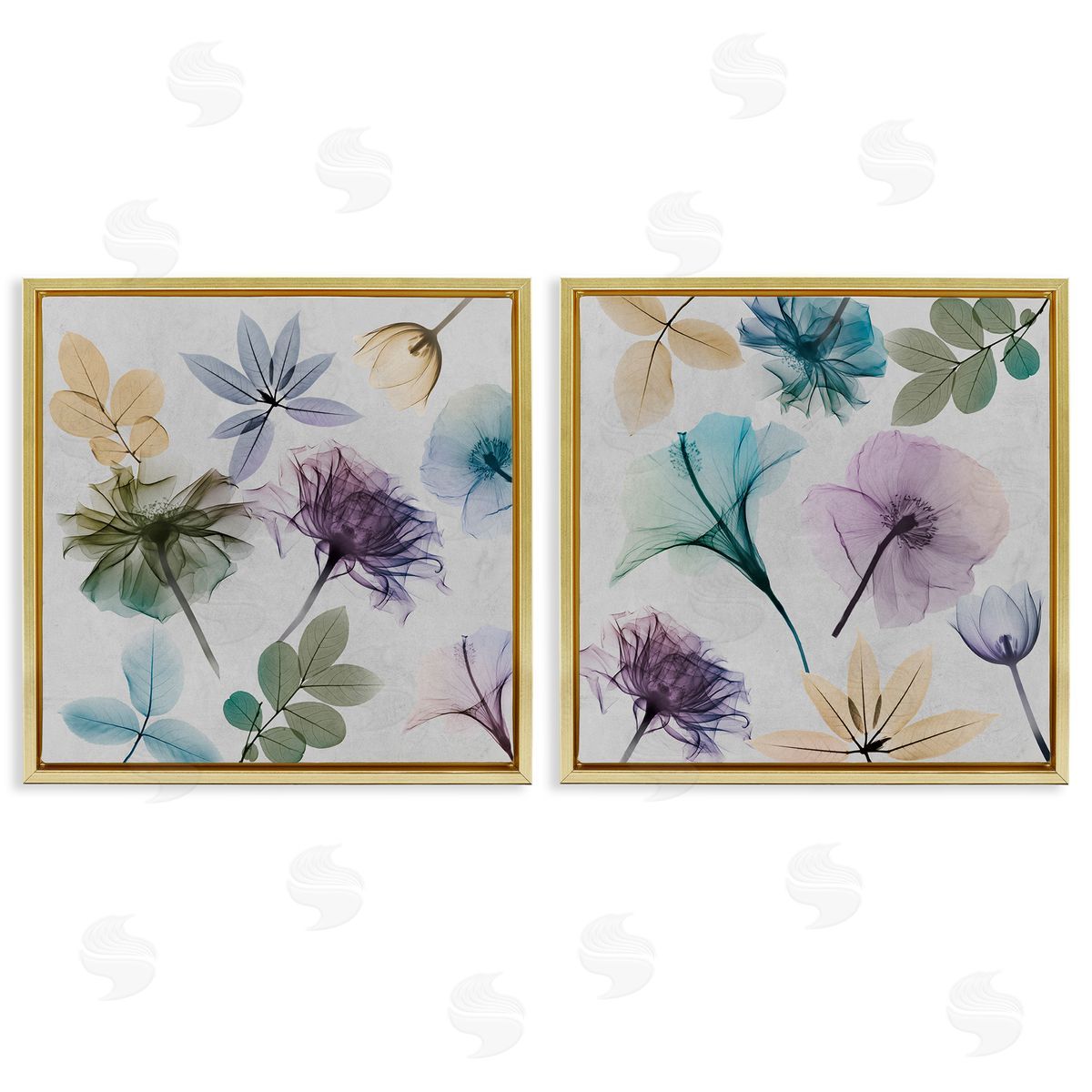 Albert Koetsier X-Ray Floral Collage Gold Floating Frame Canvas Wall Art Print