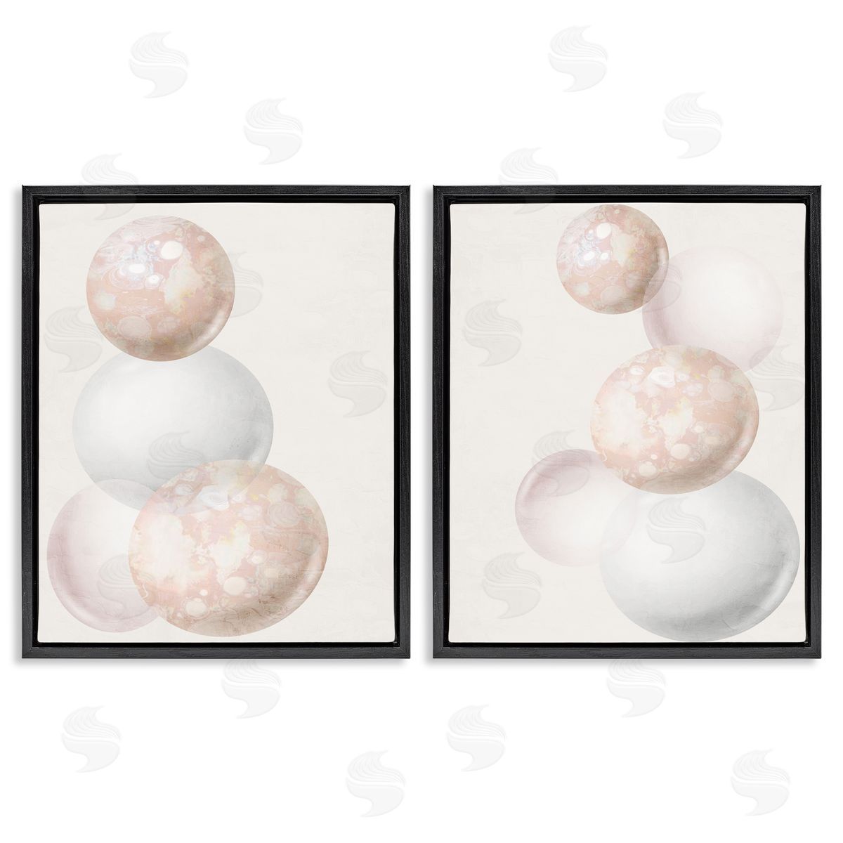 Anne Bailey Stacked Spheres Speckled  Black Floating Frame Canvas Wall Art Print