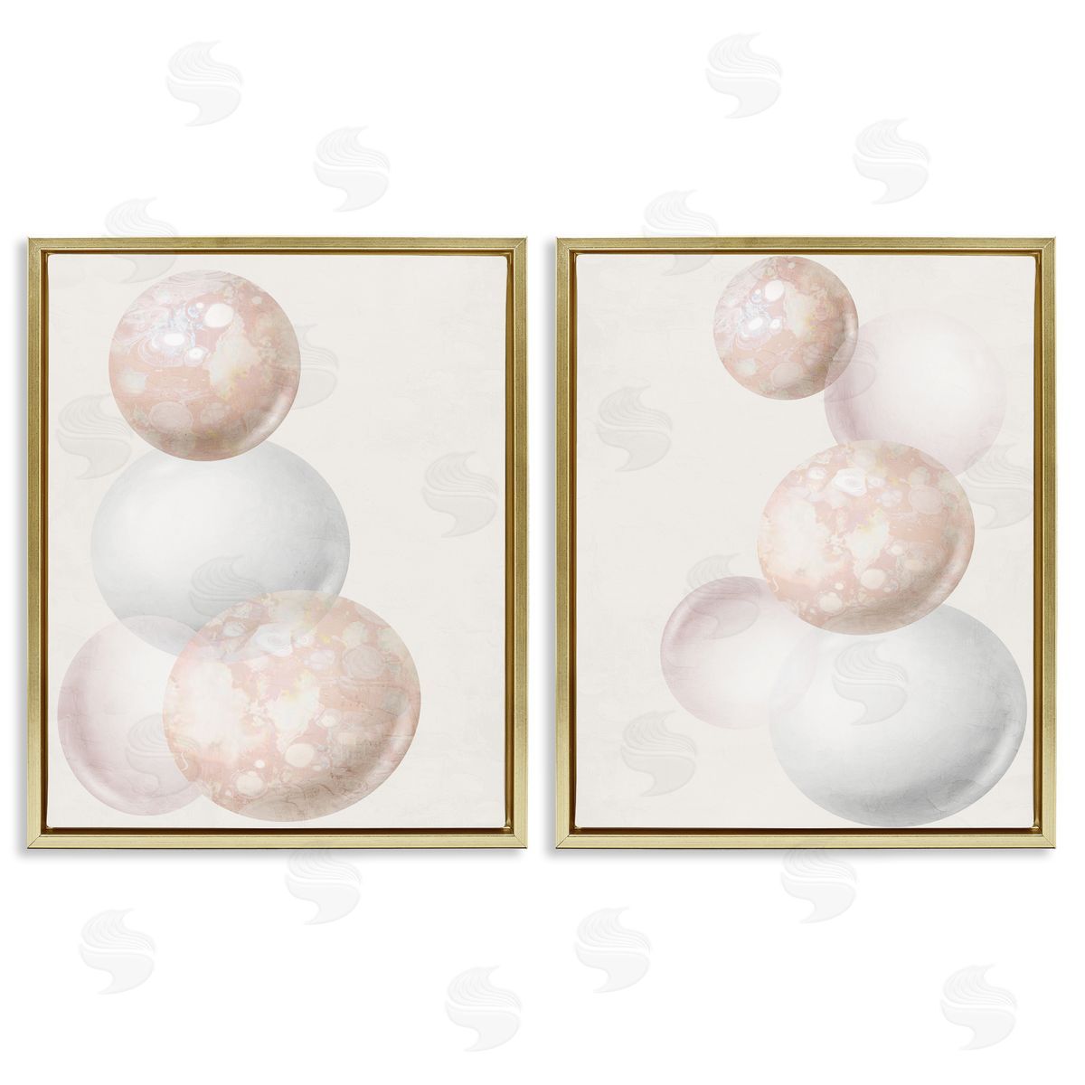 Anne Bailey Stacked Spheres Speckled  Gold Floating Frame Canvas Wall Art Print