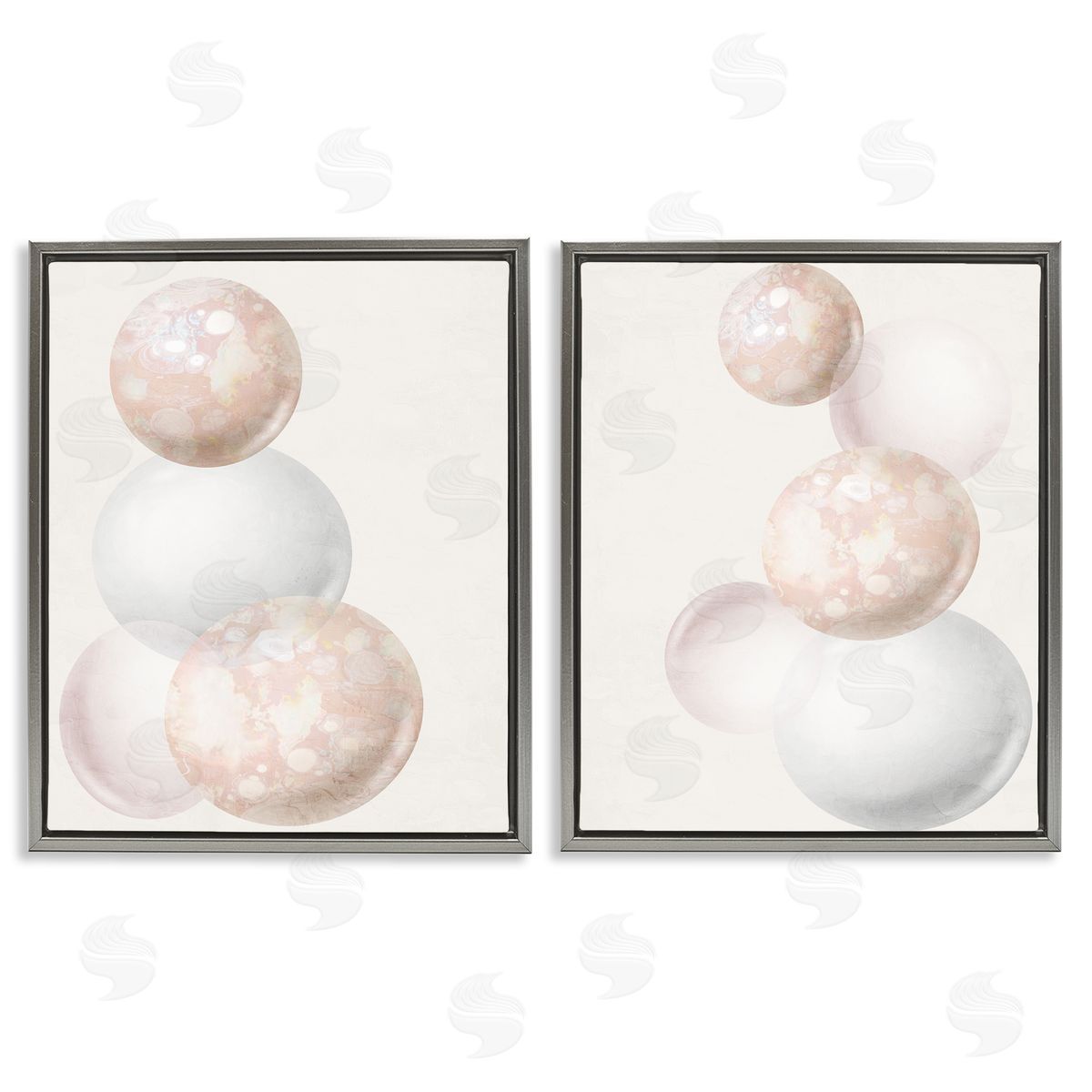 Anne Bailey Stacked Spheres Speckled  Gray Floating Frame Canvas Wall Art Print
