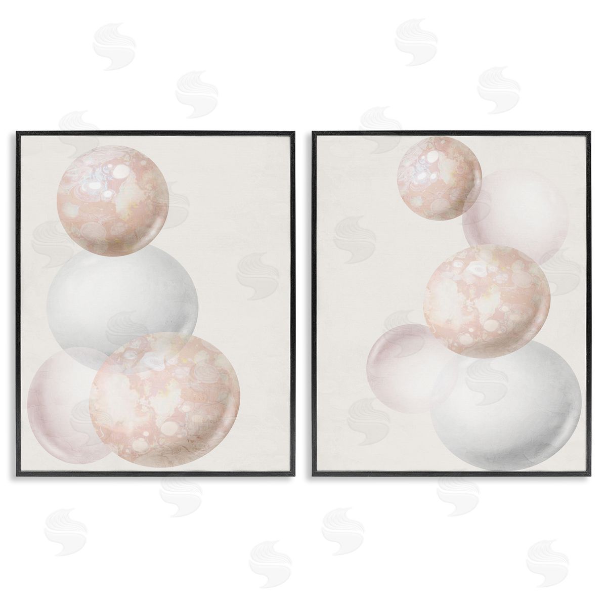 Anne Bailey Stacked Spheres Speckled  Black Framed Giclee Wall Art Print