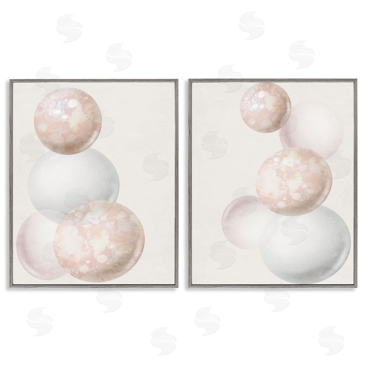 Anne Bailey Stacked Spheres Speckled  Gray Framed Giclee Wall Art Print