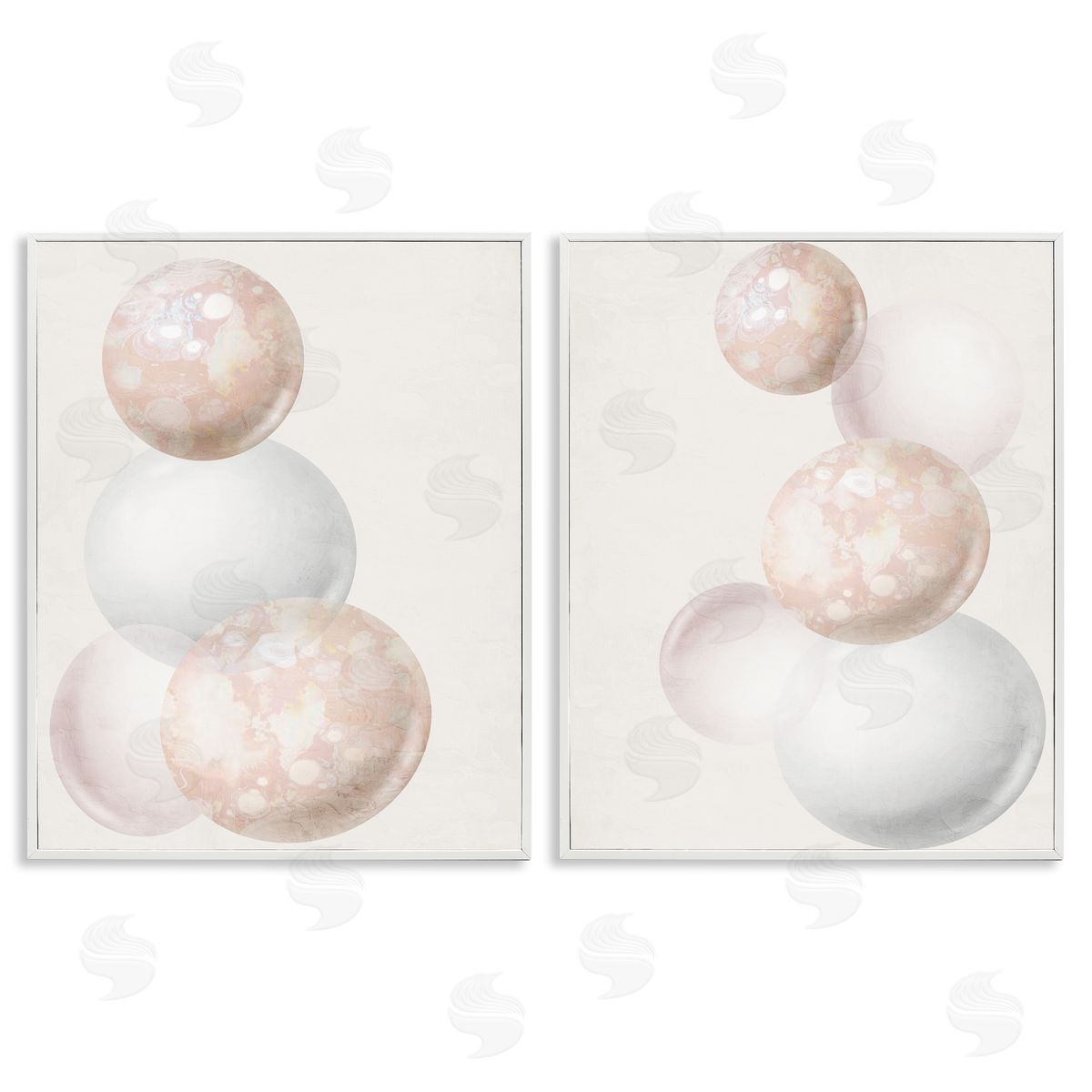 Anne Bailey Stacked Spheres Speckled  White Framed Giclee Wall Art Print