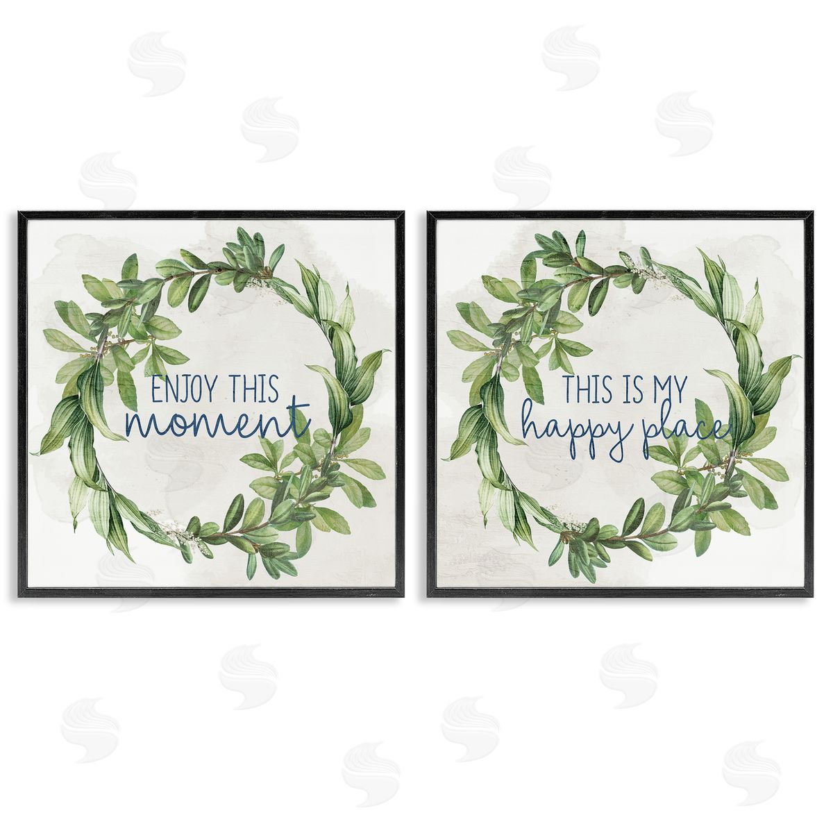 Anne Bailey Enjoy Happy Greenery Wreath  Black Framed Giclee Wall Art Print