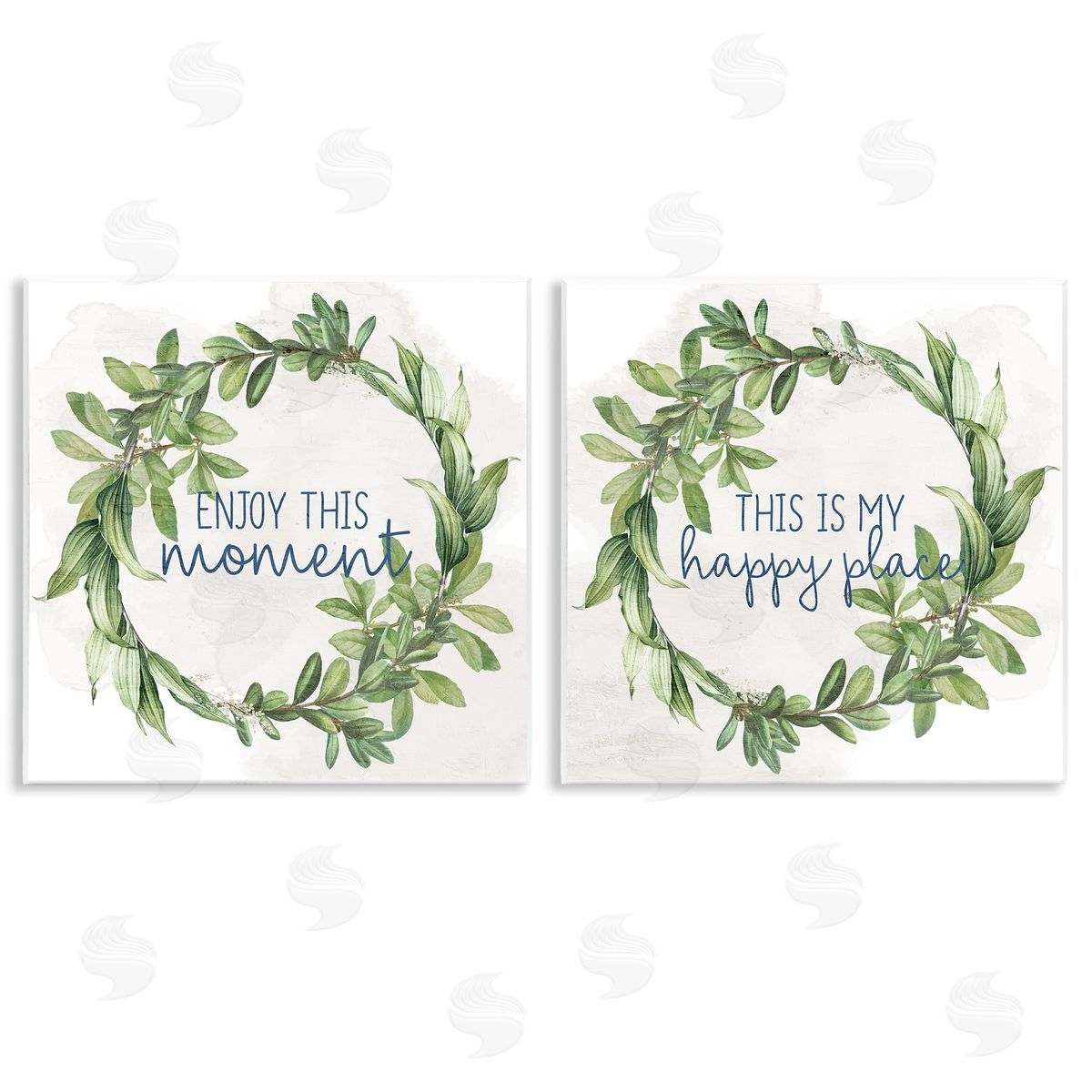Anne Bailey Enjoy Happy Greenery Wreath  Wooden Wall Plaque Art Print
